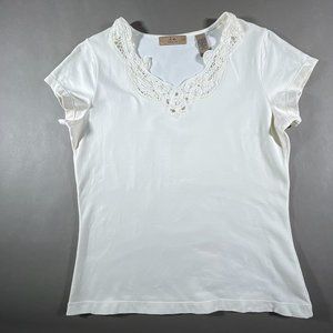 I.E. Petite‎ White Top with Cut Out Around Neck Size PS